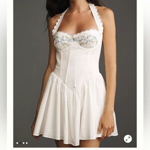 For Love And Lemons White Mini Dress with Floral Details